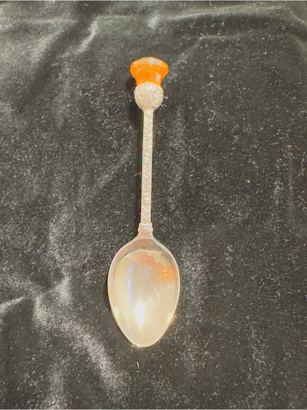WAPW Vintage Scottish Thistle Souvenir Miniature Spoon Amber Colored Top Petite